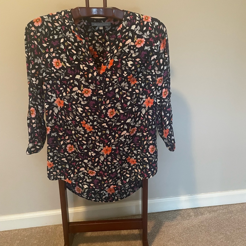 Floral Women's Top - Navy and Orange